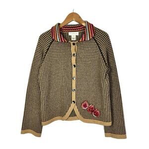 Susan Bristol Houndstooth Cardigan - Black, Brown, Red